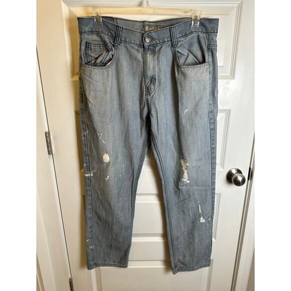 Distressed Y2K Royal Linx Straight Leg Jeans Quilted Black Pockets Men's Size 38 - Picture 2 of 8